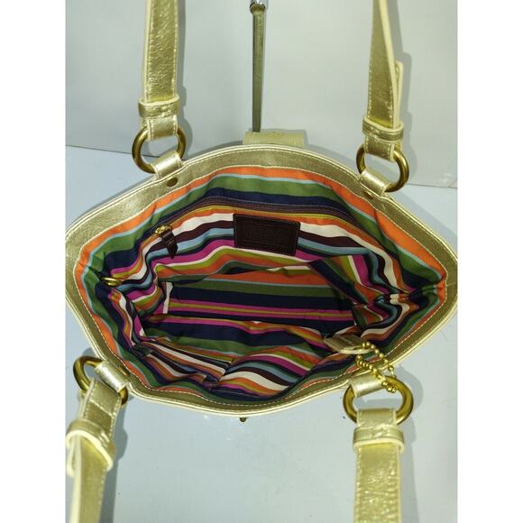 Coach Lily Legacy Metallic Gold Leather Ltd Ed TurnLock Tote Shoulder Bag - $580 - Picture 11 of 14